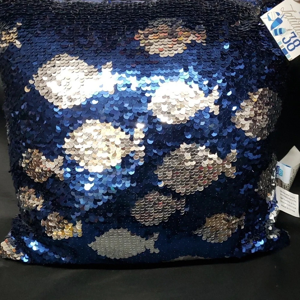 Dennis East International Latitude 38 NWT Blue and Silver Reversible Fish Pillow